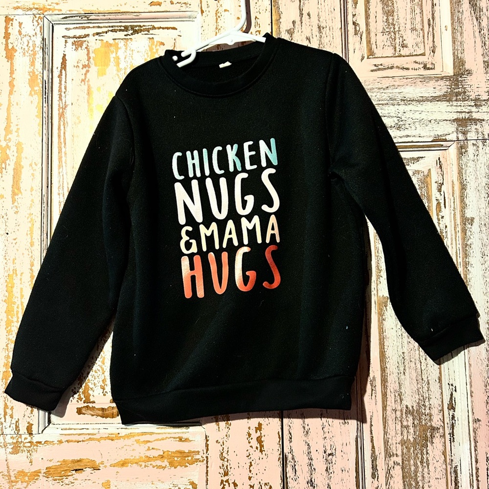 Amazon Black Kids Sweatshirt "Chicken Nugs & Mama Hugs" - Multicolor Lettering